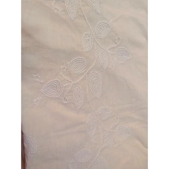 Vtg Ivory Linen Bed Cover Duvet 76 X 86 French Knots Crochet Fringe Boho Chic - Picture 5 of 7